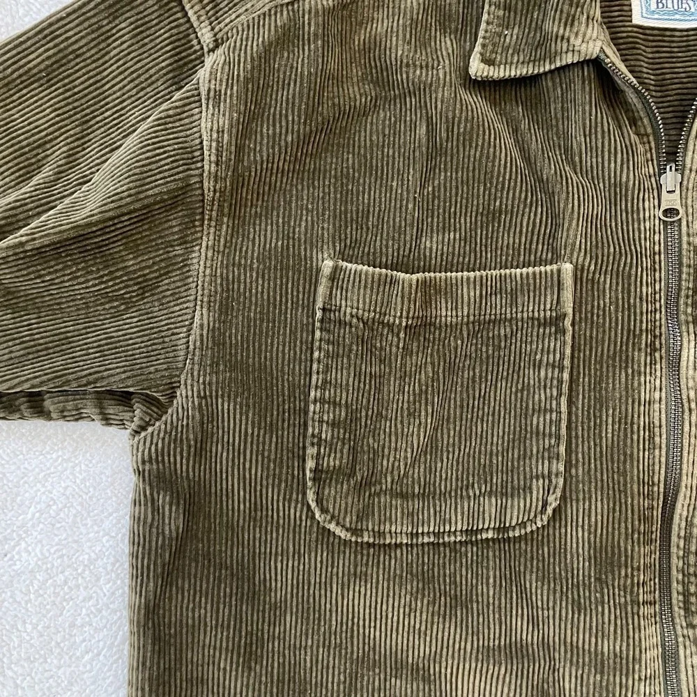 Vintage 90s Canyon River Blues Mens Medium Shirt Jacket Olive Green Corduroy Zip